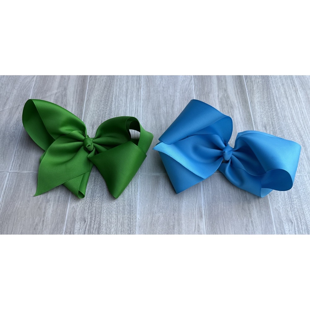 2-‎ 7 Inch Deluxe Grosgrain Hair Bow Clip For Woman And Girls Green And Blue